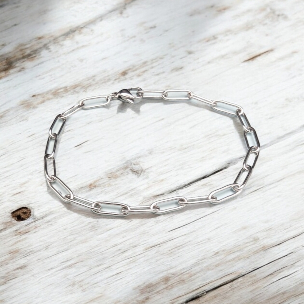 Stainless Steel Paper Clip Chain Stackable Bracelet 6 inch